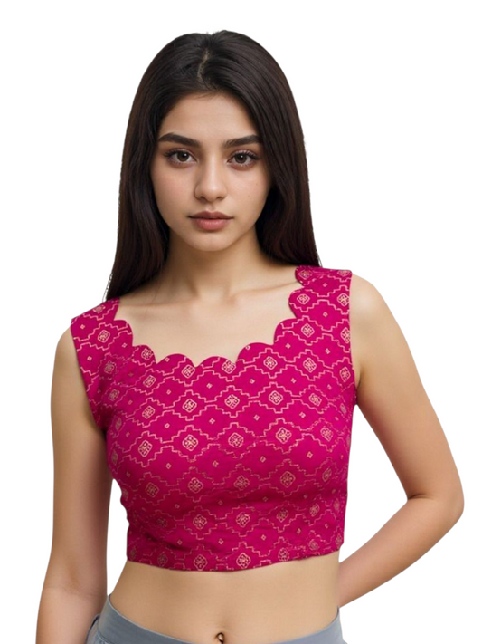 PINK BROCADE SLEEVELESS BLOUSE