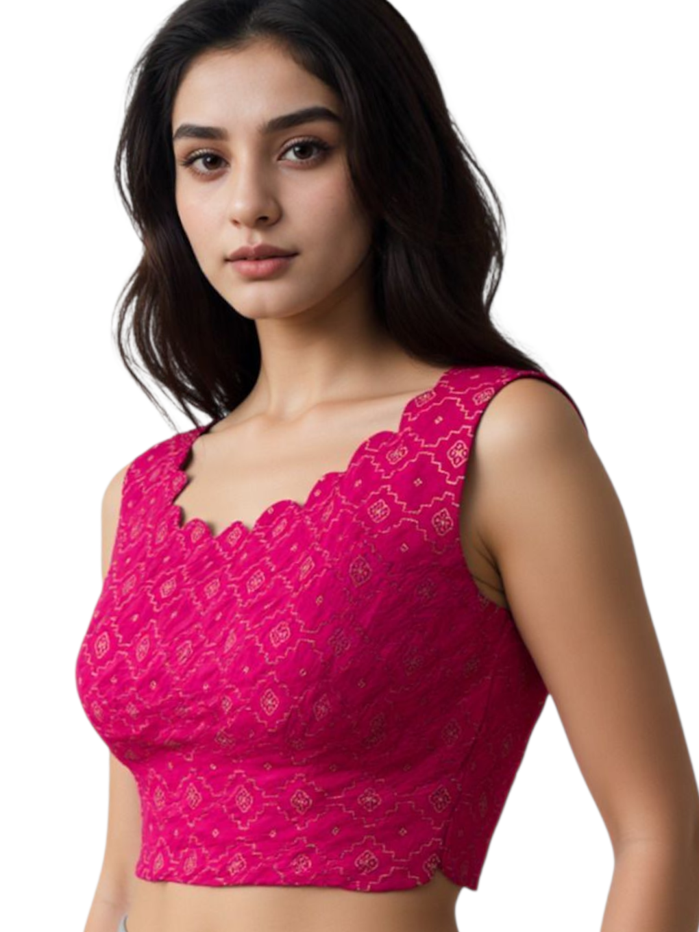 PINK BROCADE SLEEVELESS BLOUSE