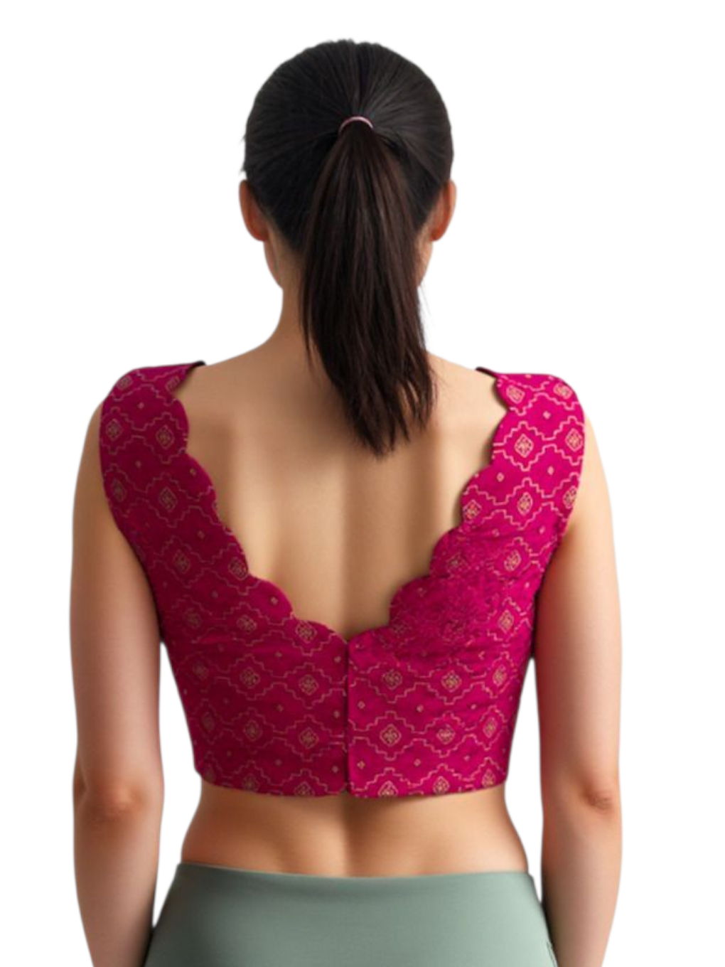 PINK BROCADE SLEEVELESS BLOUSE